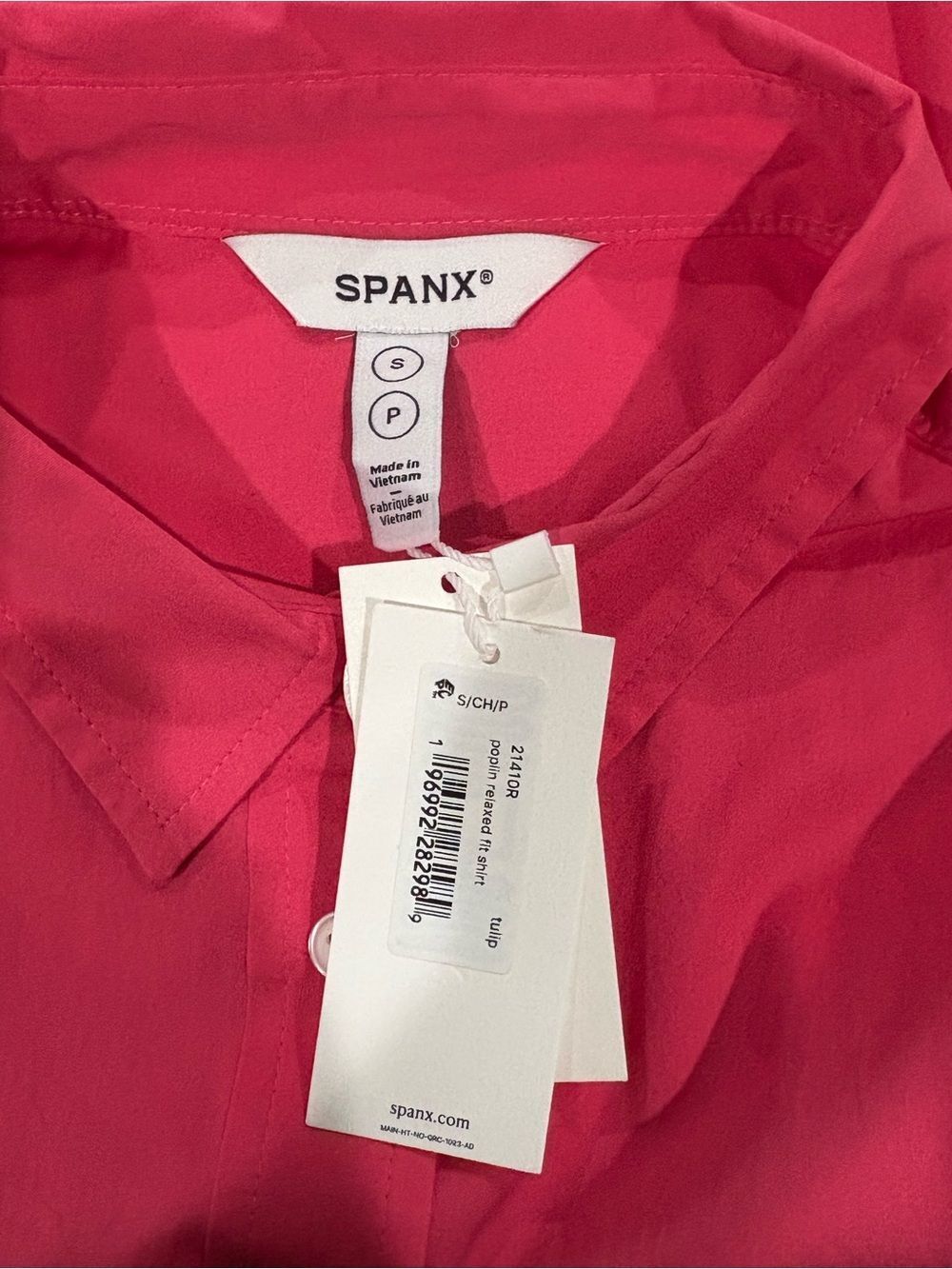 SPANX Poplin Oversized Hot Pink Button-Down Shirt - Picture 4 of 5